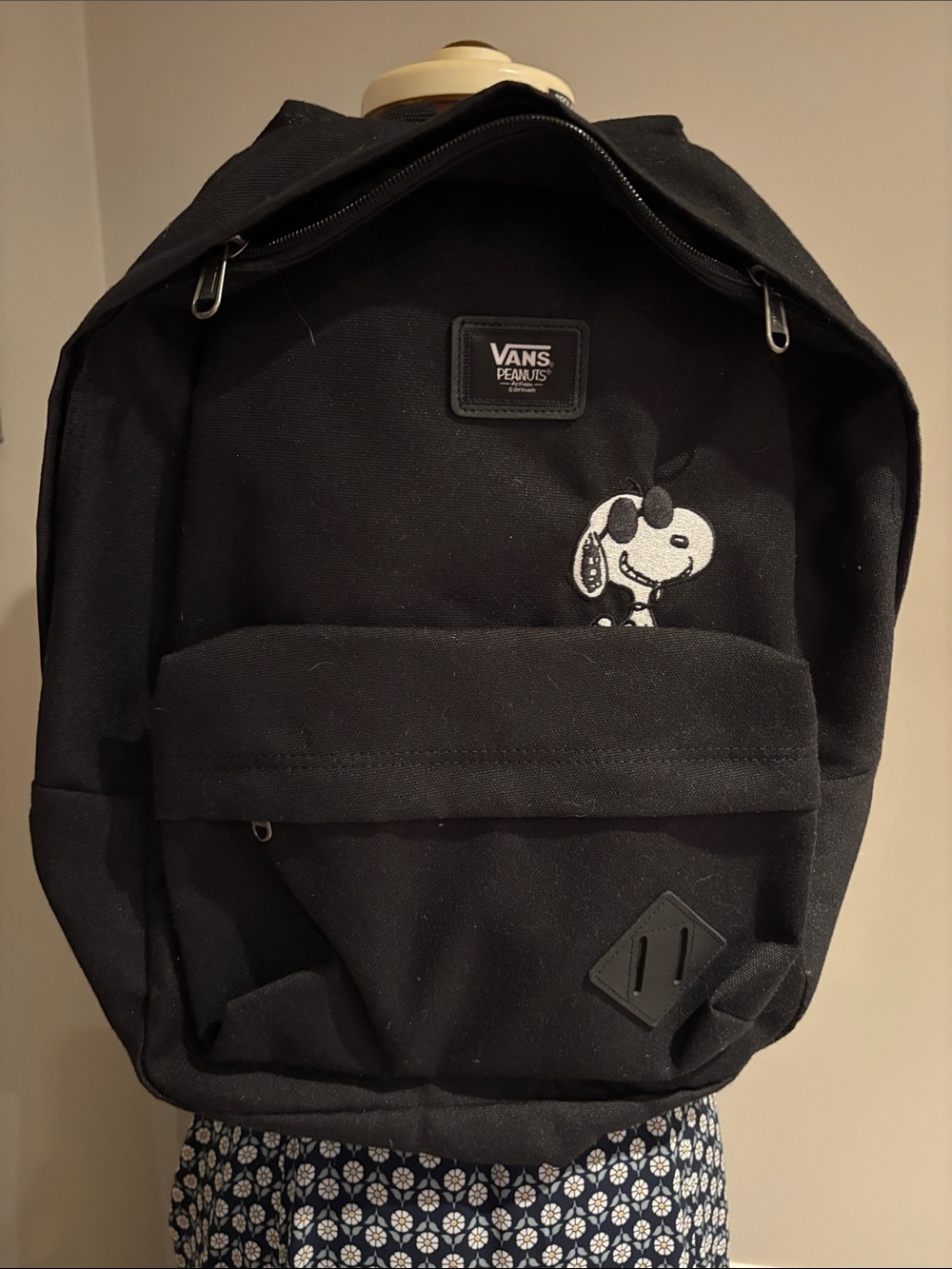 Vans Black Backpack with Snoopy Patch